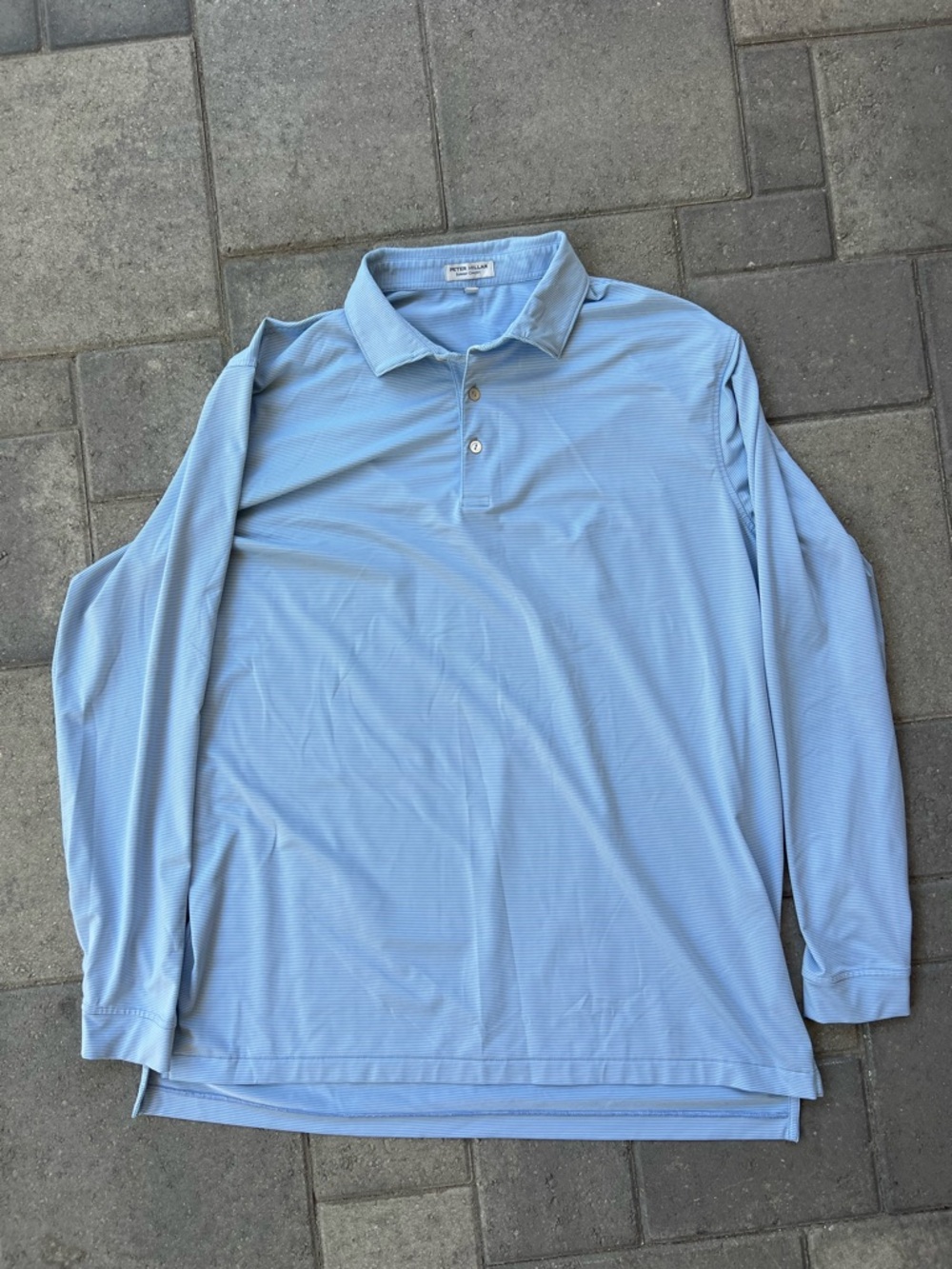 Peter Millar Summer Comfort Polo Shirt Mens XL Blue White Long Sleeve Golf